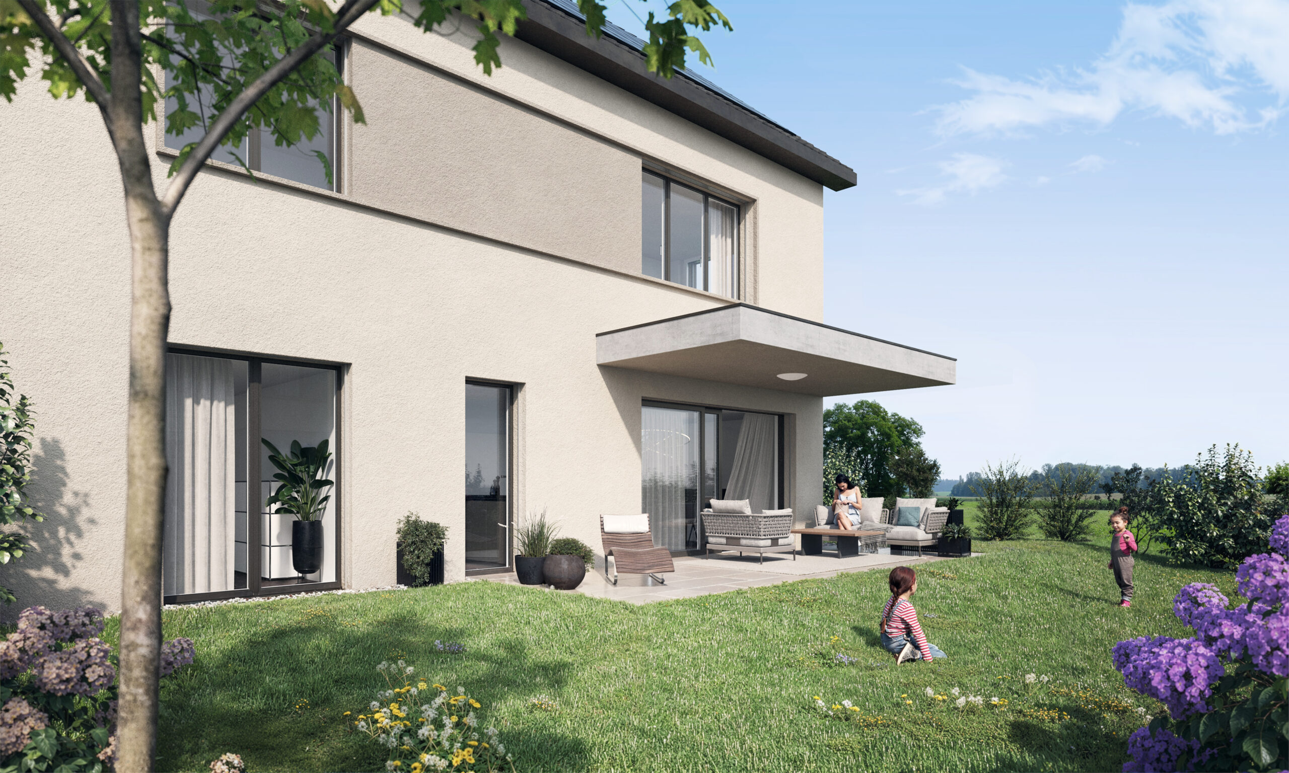 Aussenansicht Einfamilienhaus im Obstgarten bei Buch in Frauenfeld Aussenansicht eines modernen Einfamilienhauses im Obstgarten, Buch bei Frauenfeld